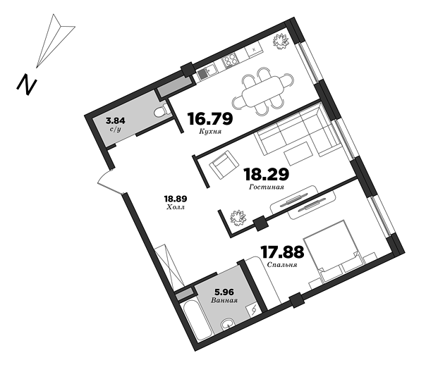 Esper Club, 2 bedrooms, 81.65 m² | planning of elite apartments in St. Petersburg | М16